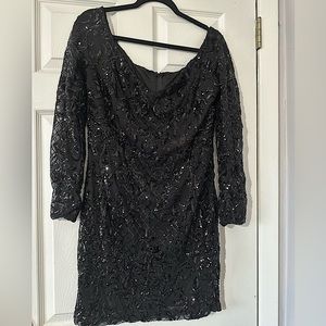Bodycon black sequins off shoulder dress